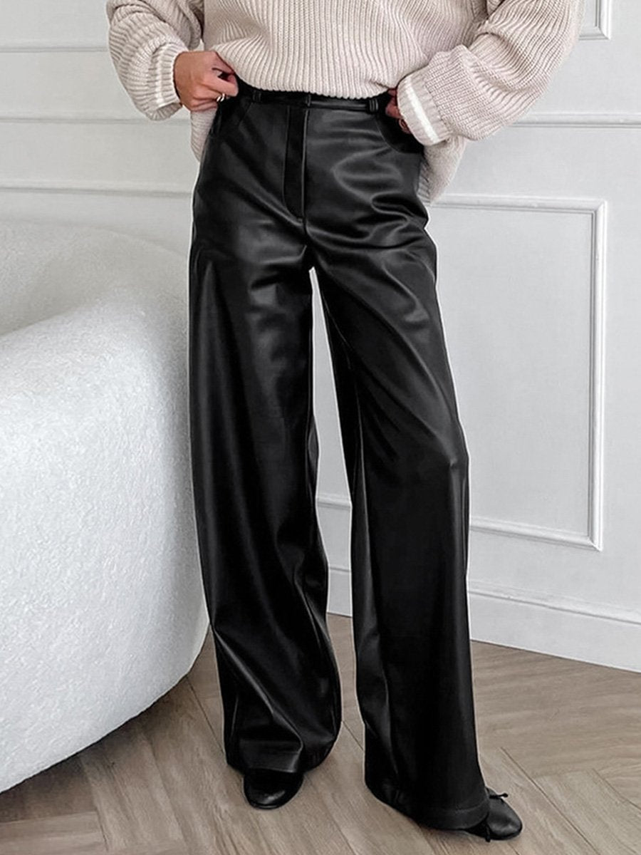 Vintage Loose Leather Slim High Waist Commuter Pants