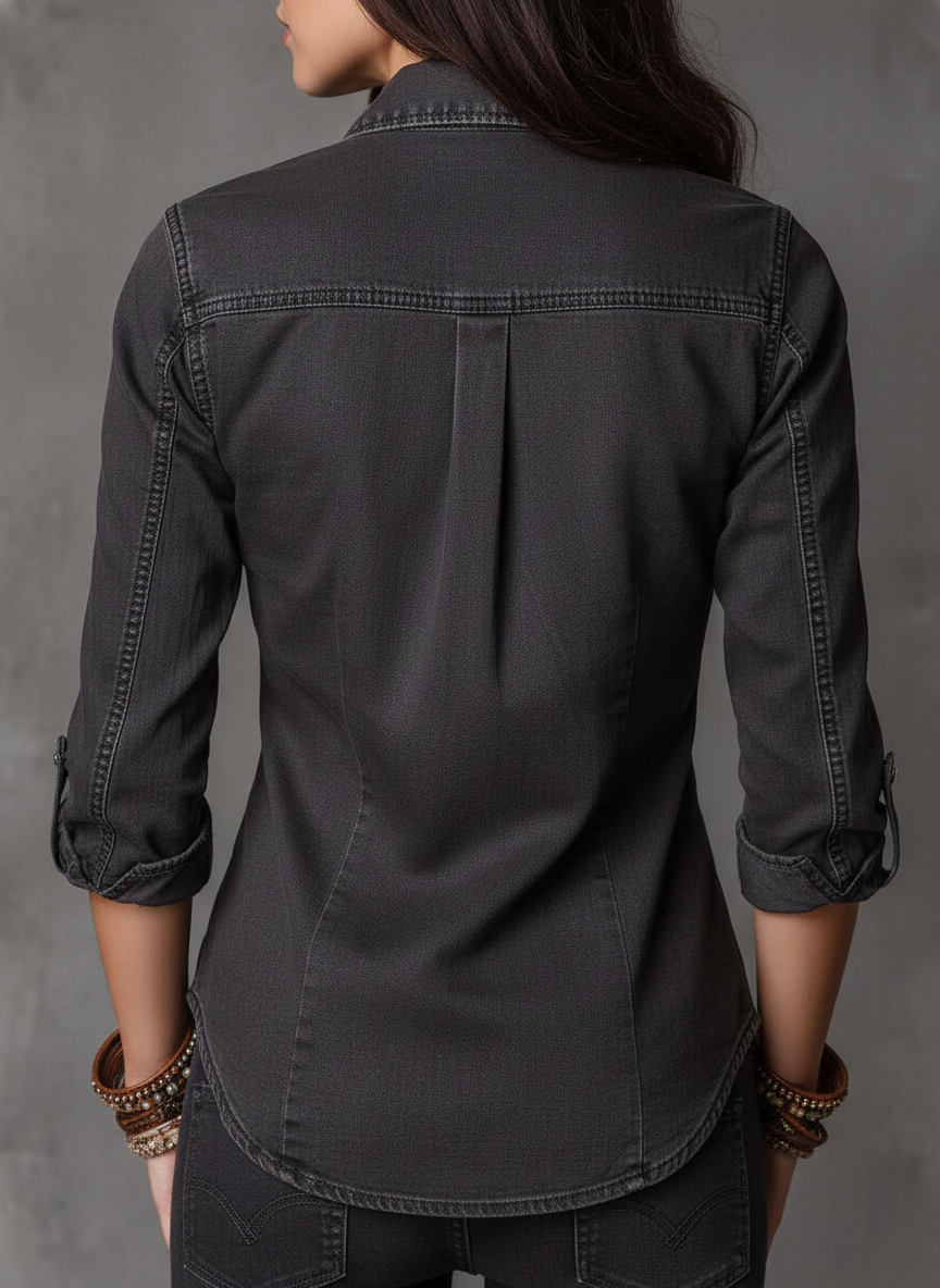 Vintage Washed Zip-up Denim Blouse