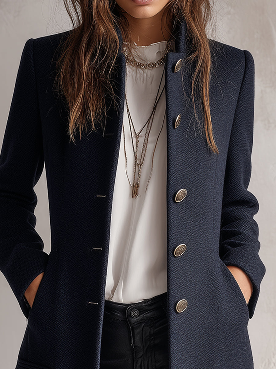 Quiet Luxury Stand Collar Woolen Single-breasted Coat