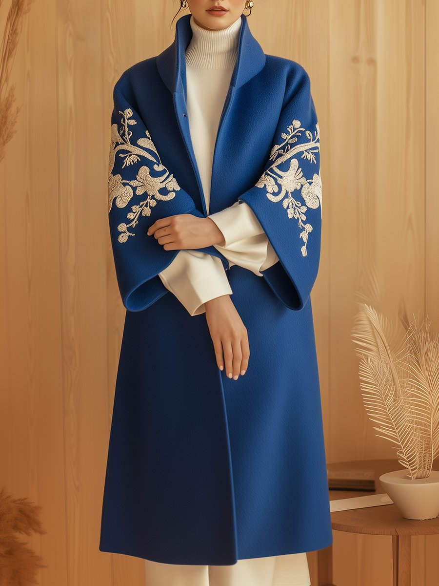 (clearance)Chic Handmade Floral Embroidery Wool Coat