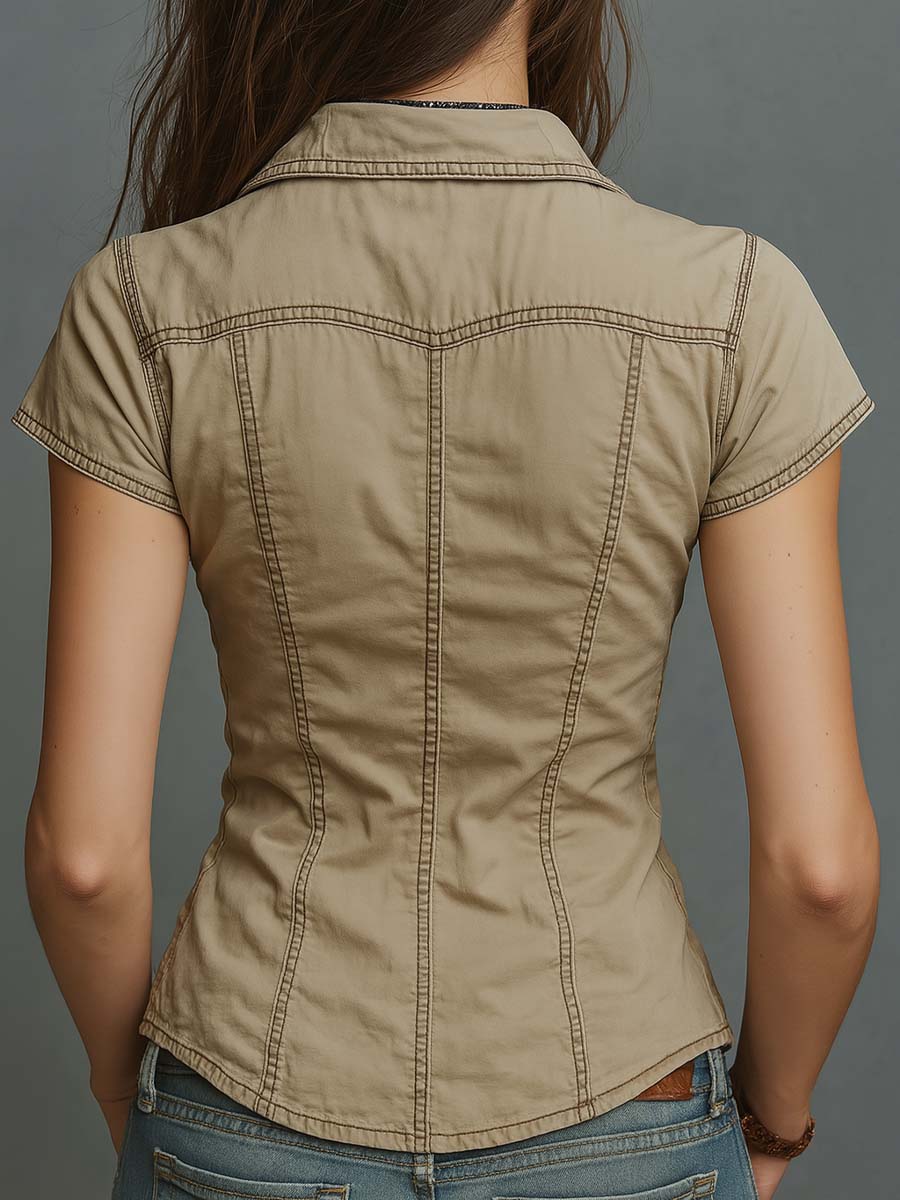 Khaki Zip-Front Utility Top