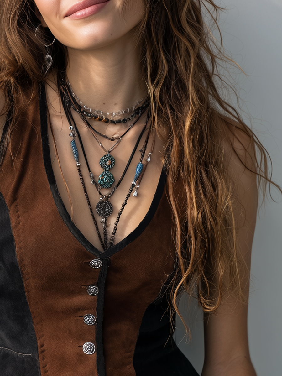 Vintage Contrast Trim Suede Vest