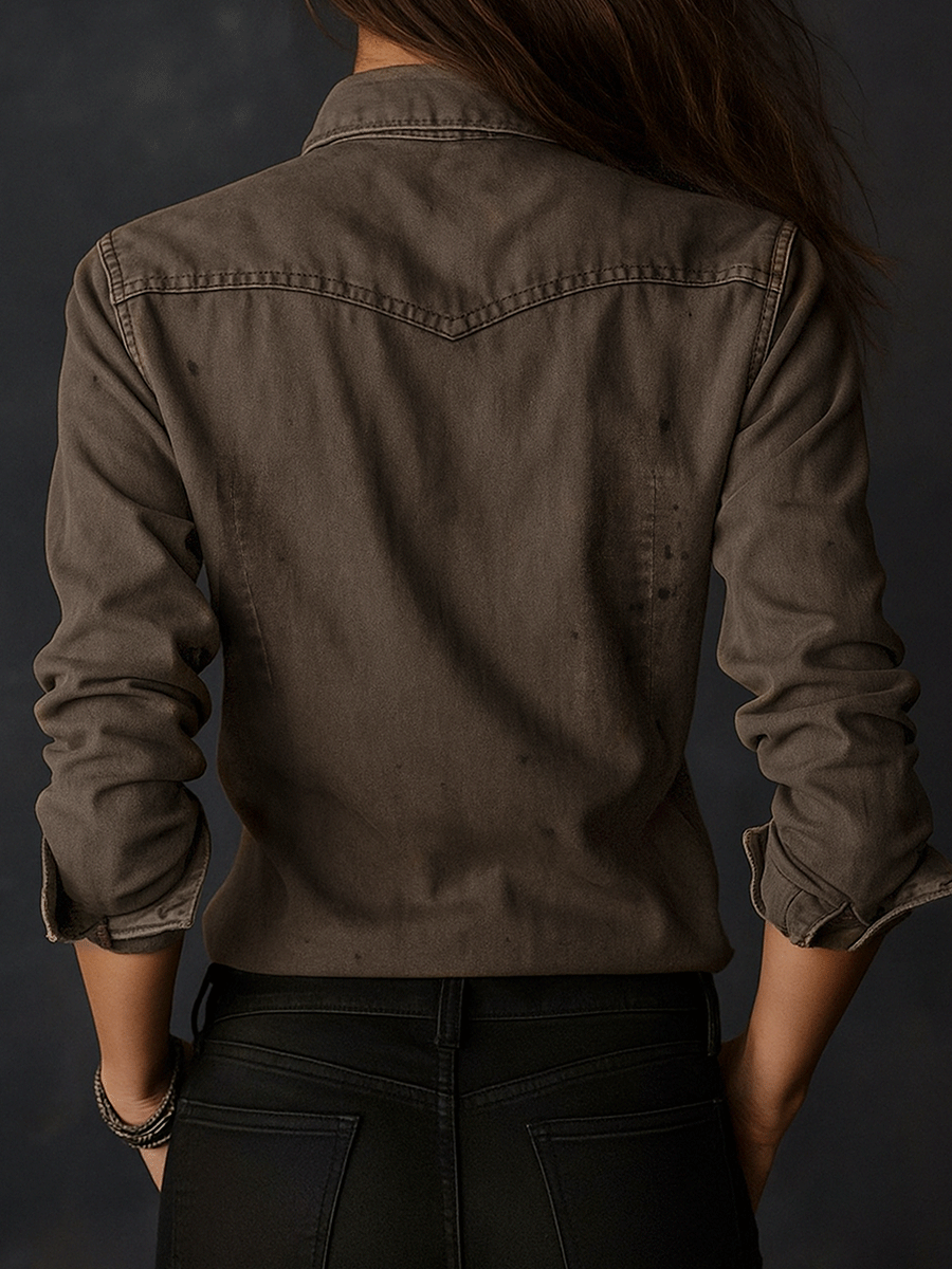 Vintage Washed Taupe Western Slim Fit Button-Down Shirt