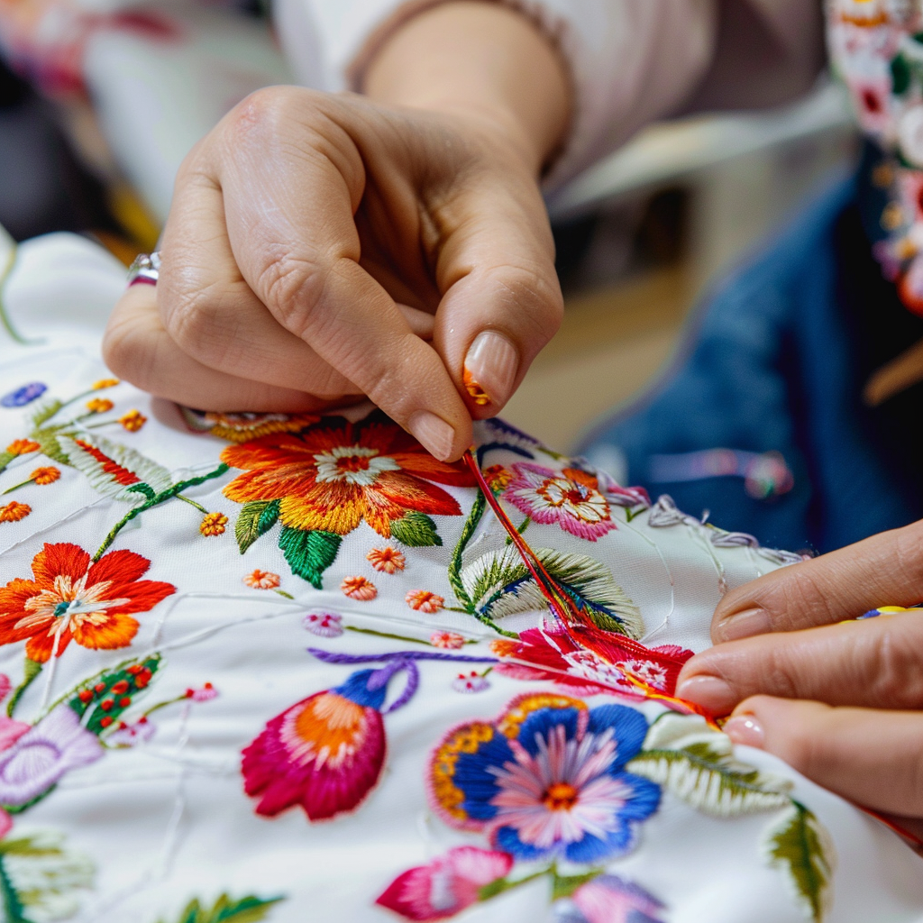 (sale)Cotton and Linen Floral Embroidery Long Sleeve Shirt